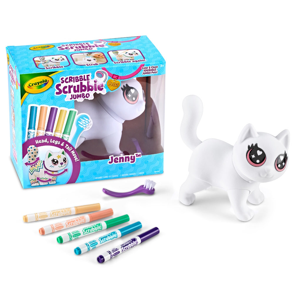 Crayola Washimals Jumbo Pets – Jenny La Gatita De 15 Cm Con Rotuladores Lavables Y Cepillo