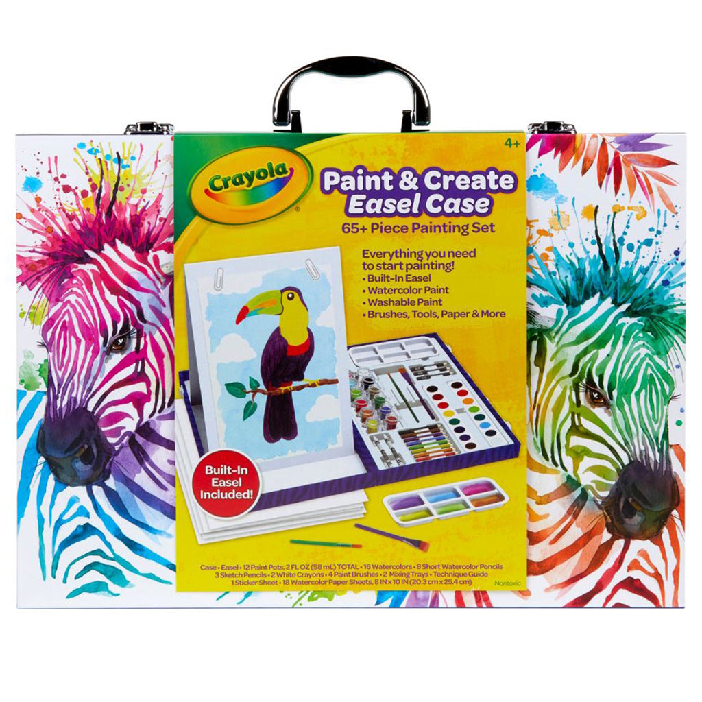 Crayola Paint & Create Easel Case set packaging with colorful zebra design